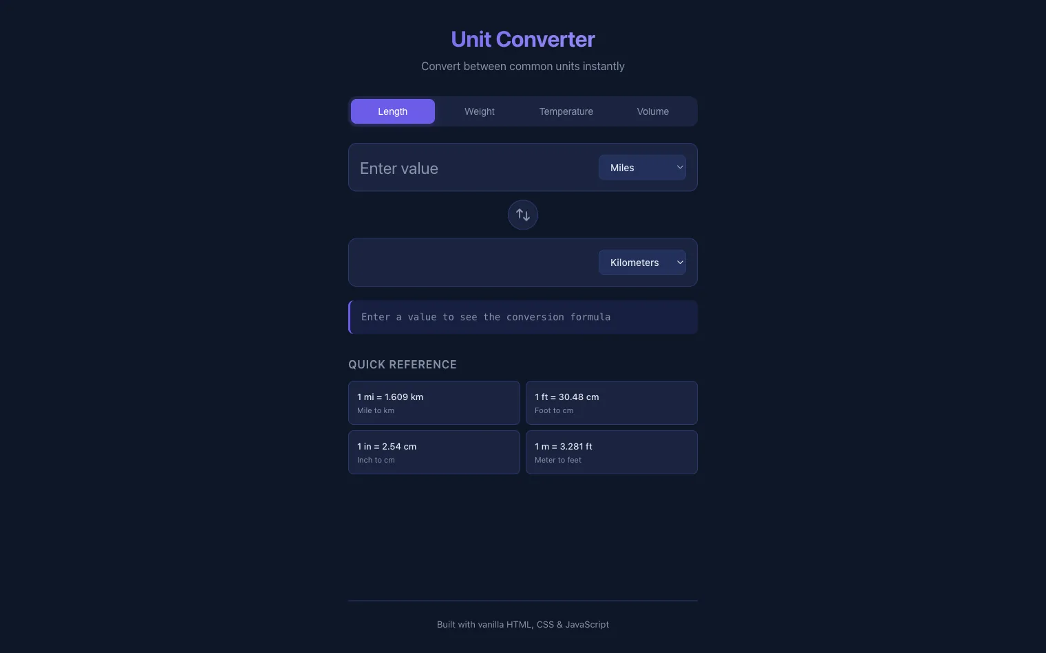 Unit Converter: A working unit converter. JavaScript runs exactly as it does locally, because nothing is rewritten.